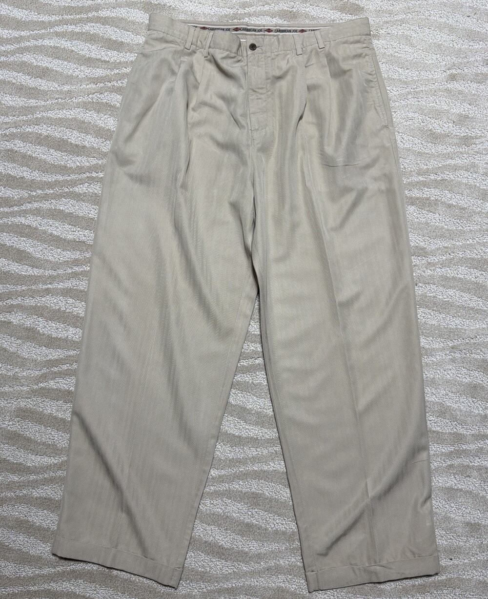 Caribbean Joe Pleated Cuffed Casual Chino Pants Size 44x30 Actual 38x30